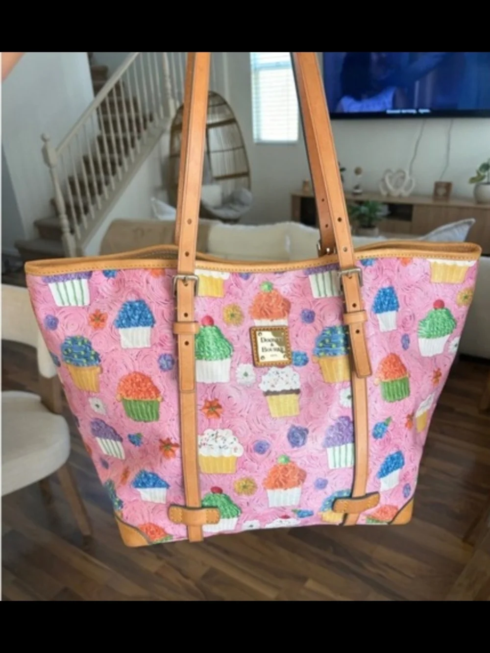 Dooney & Bourke Pink Cupcake Print Leather-Trim Tote